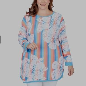 Rudy Rd Hibiscus Floral Stripe Citrus Jacquard Sweater